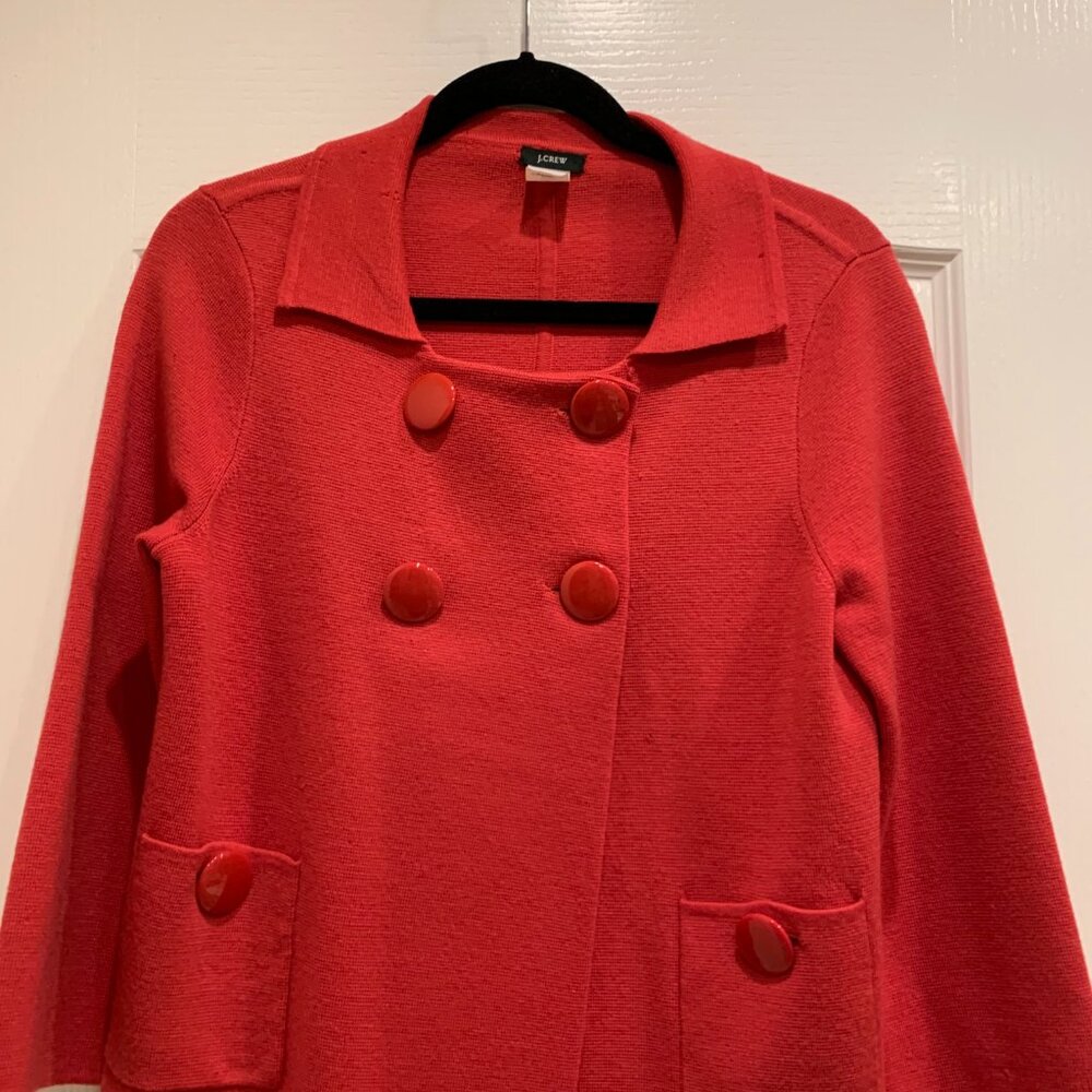 JCrew Size M Soft Red 100% Wool Double Breasted Sweater Jacket